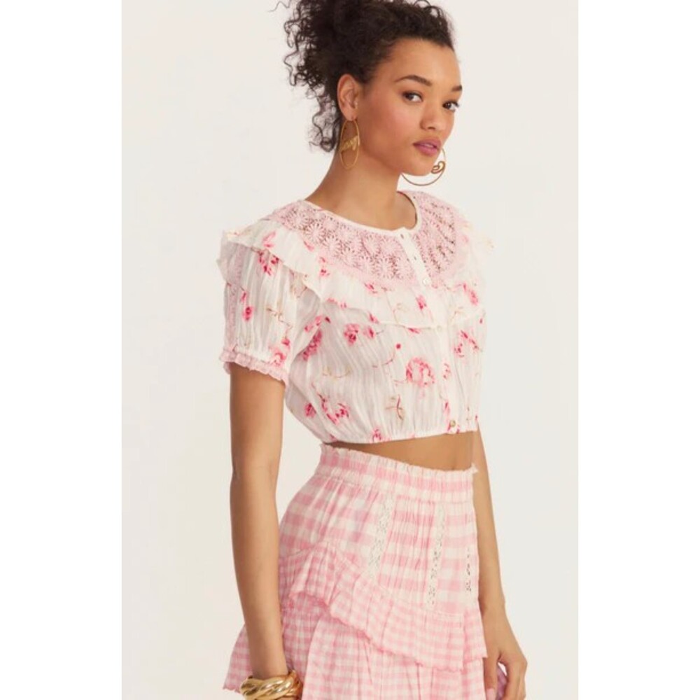 NWT LoveShackFancy Elania Crop Top Size S In Cherry Soda Floral